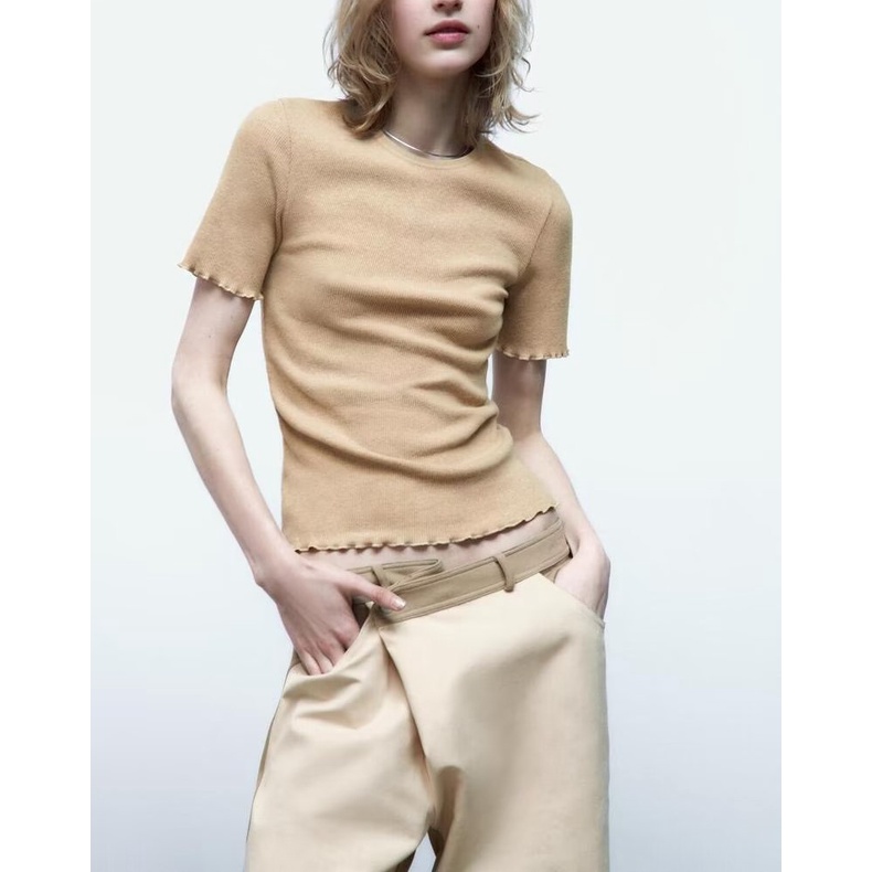 Zara Áo Thun Mềm Cổ Tròn Ngắn Tay Thời Trang Mùa Hè 4770017