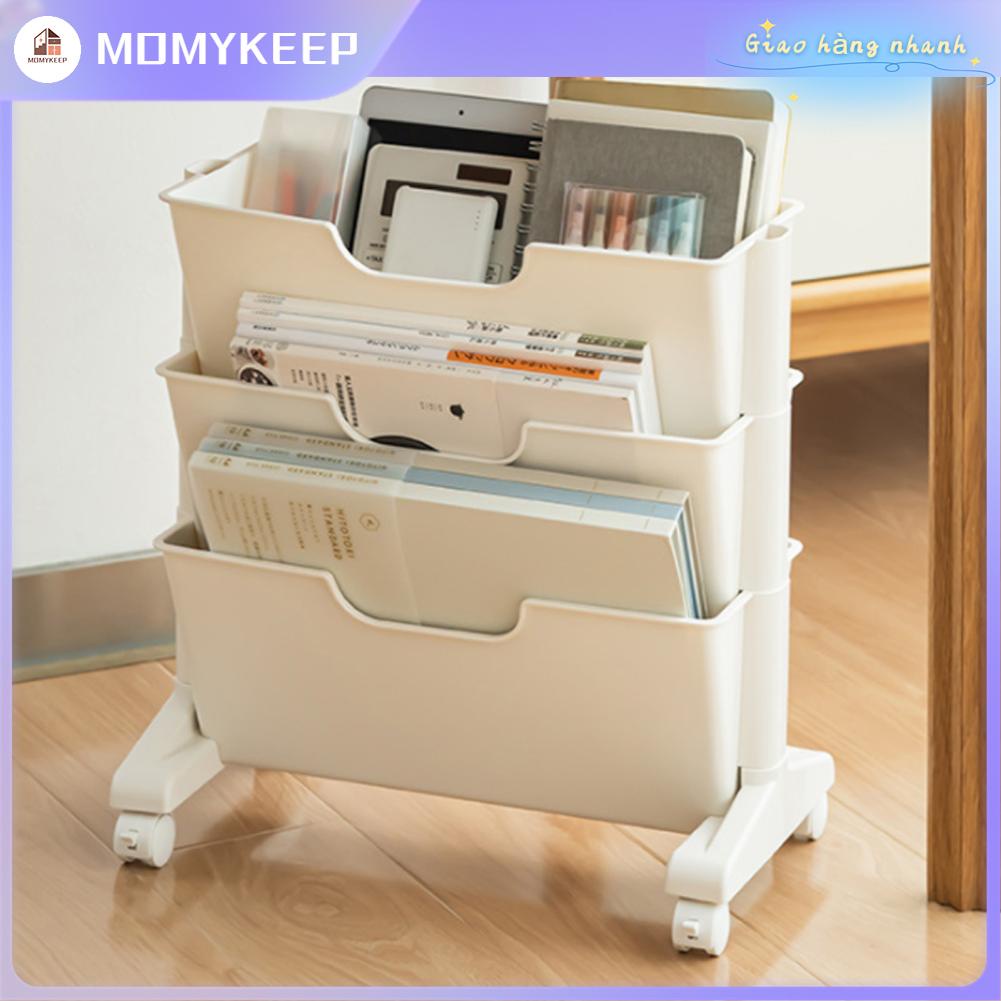 Giá sách di động màu trắng 3 tầng sức chứa lớn có bánh xe