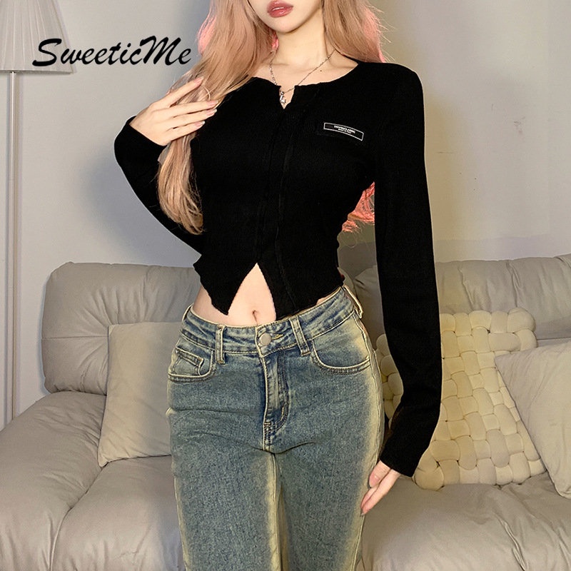 Áo Thun Tay Dài Cổ Chữ V Màu Trơn Dáng Ôm Thời Trang 2023 Dành Cho Bạn Nữ