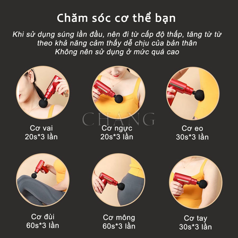 Máy Mát Xa Cầm Tay Súng Massage Toàn Thân 6 Cấp Độ Chuyên Sâu Vai Lưng Giảm Đau Mỏi, Dãn Cơ Sau Tập, Đánh Tan Mỡ Thừa