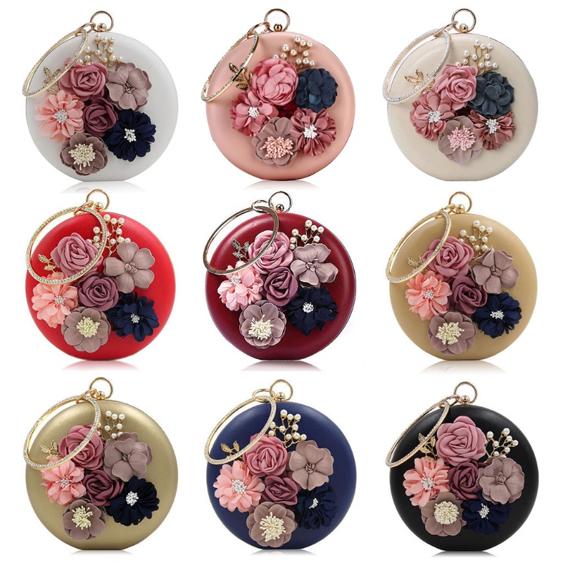 Ví Cầm Tay Hình Tròn Đính Hoa Sang Trọng Dành Cho Nữ