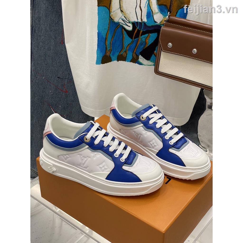 L-V Giày Thể Thao Đế Dày Buộc Dây Da Cừu Màu Trắng In Họa Tiết Trẻ Trung Thời Trang Thường Ngày Cho Nữ