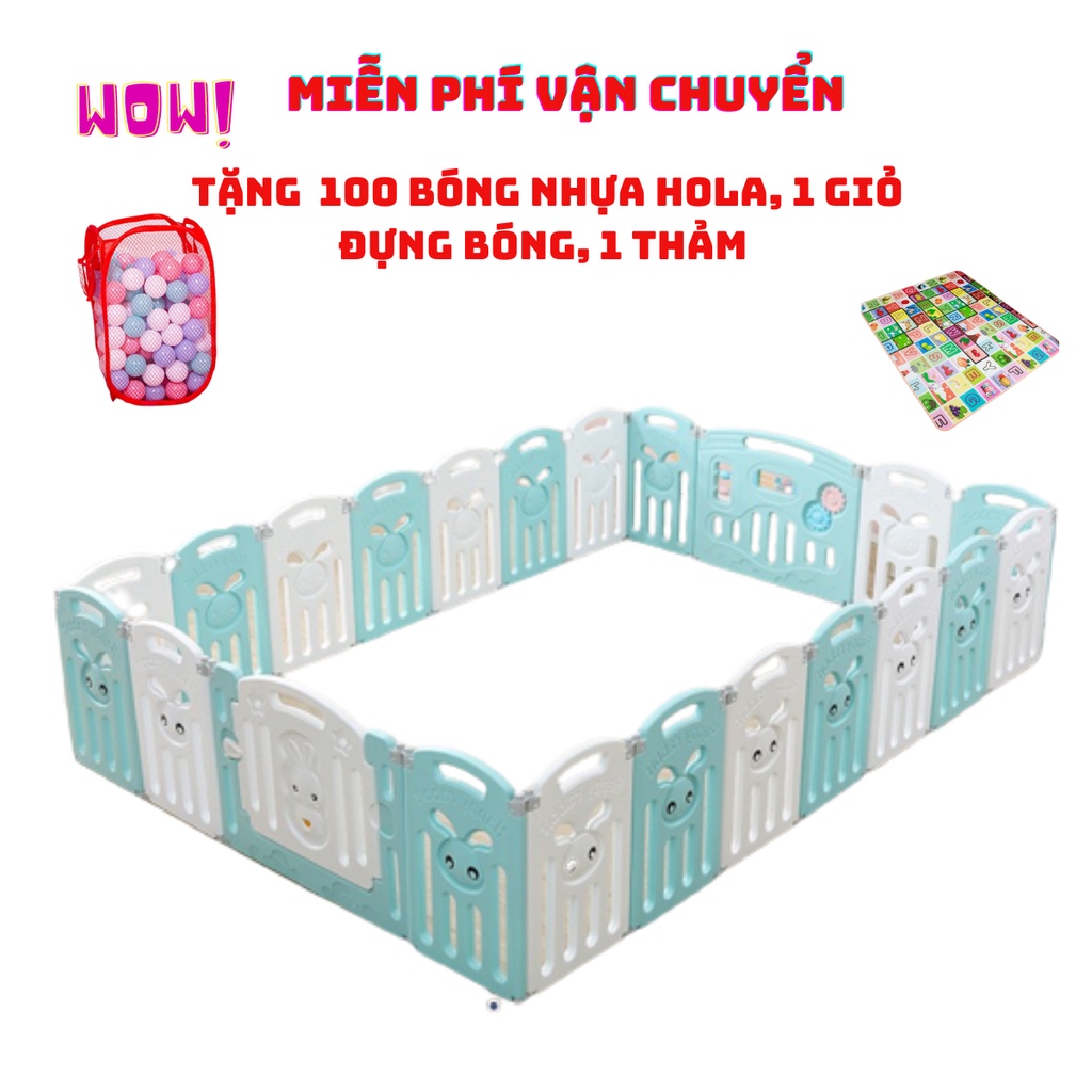 Tấm Quây cũi nhựa lẻ gấp gọn MẪU THỎ CAO CẤP KEM TẶNG 100 bóng 1 thảm