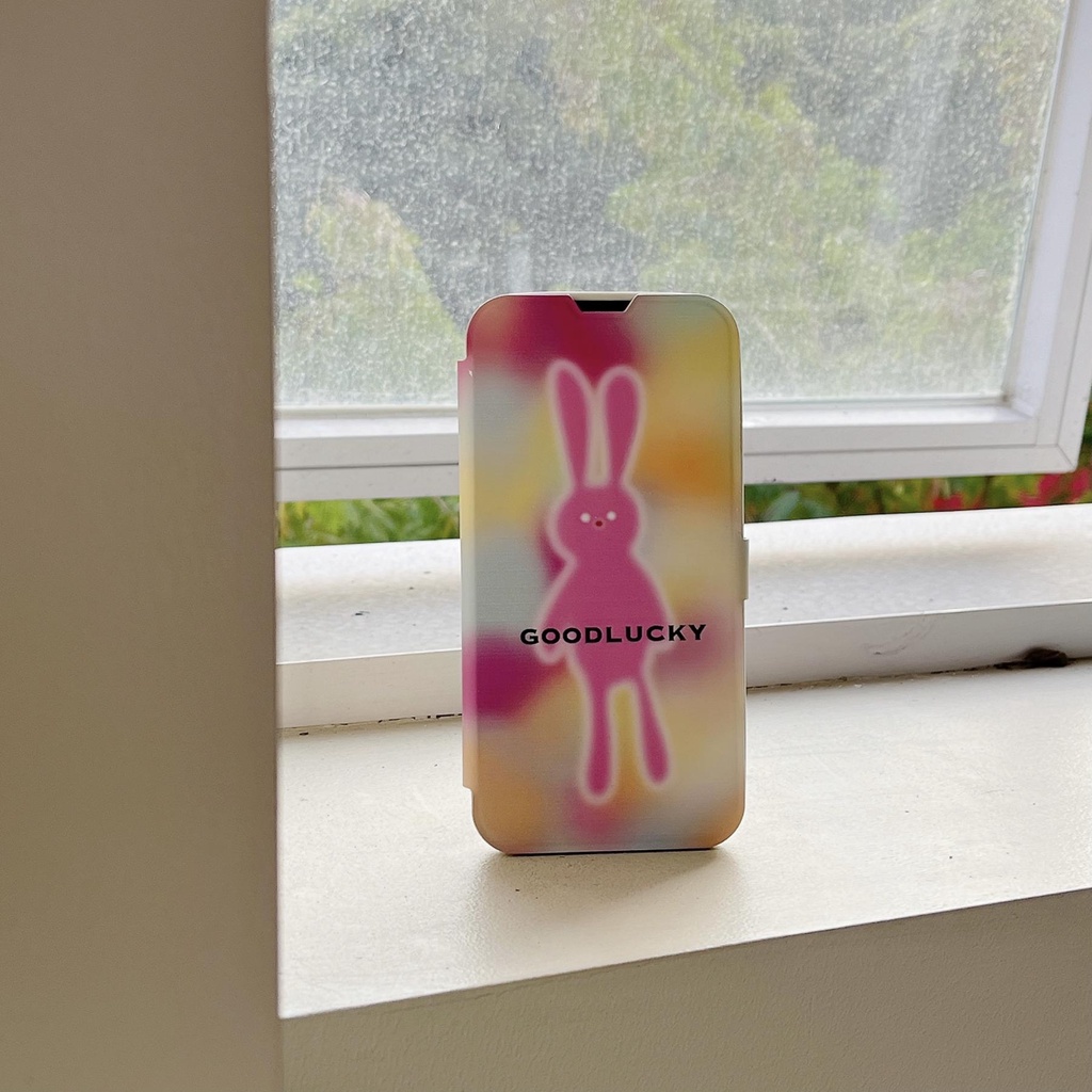 Bao Da Điện Thoại Nắp Lật Mềm Hình Thỏ Cầu Vồng Sáng Tạo Cho iPhone 11 12 13 14 PRO MAX 14 Plus Vỏ