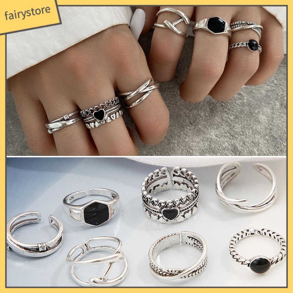 Set 1 / 7 Nhẫn Đính Đá Thời Trang Dành Cho Nữ