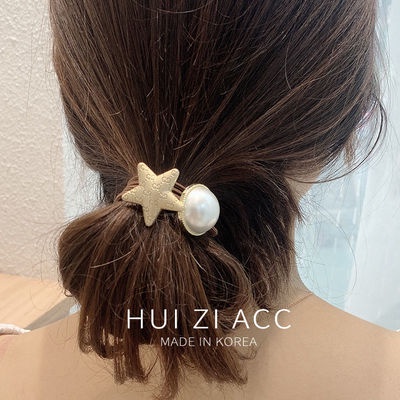 Dây Cột Tóc Co Giãn Đính Ngọc Trai Hình Trái Tim Phong Cách Retro Đơn Giản Cho Nữ