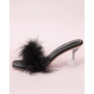 (Order) Dép cao gót phối lông 7cm