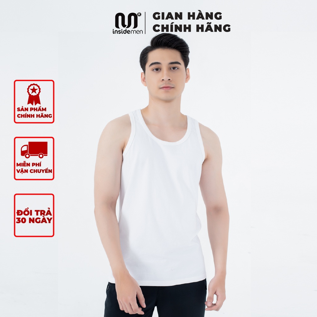 Áo thun 3 lỗ nam INSIDEMEN, áo lót may ô nam cotton màu trắng thoáng mát thấm hút mồ hôi co giãn tốt IC21