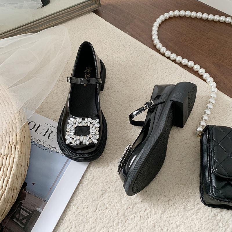 Giày Da Mũi Tròn Đế Dày Mềm Mại Đính Đá Kiểu Lolita Dễ Thương Cho Nữ