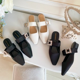 Giày sục (mules) mũi vuông gắn khóa đá Toffly cao 2cm có thêm bigsize 40 41 42 cho nàng ngoại cỡ