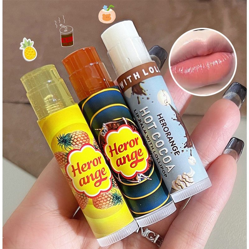 Son Dưỡng Môi HERORANGE Hương Kẹo Mút Dứa Cola Giữ Ẩm Làm Sáng Đường Viền Môi Unisex