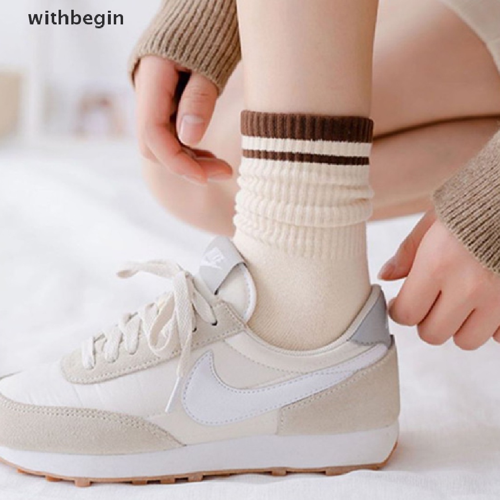 Set 2 Đôi Vớ Cotton Thoải Mái Màu Trơn Họa Tiết Kẻ Sọc Đơn Giản Thời Trang Cho Nữ