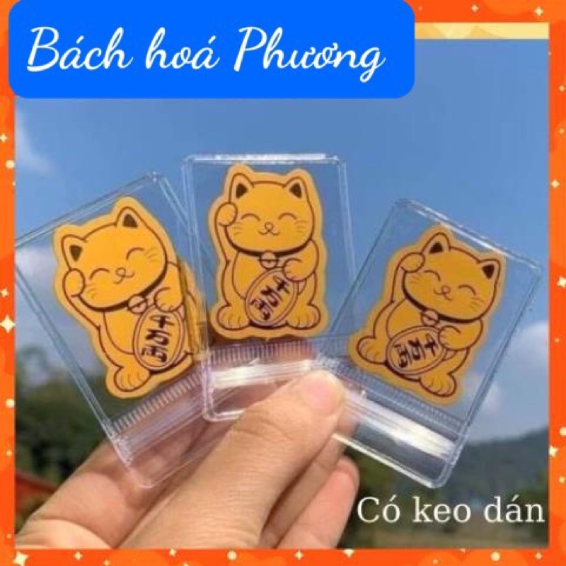 Miếng dán điện thoại mạ vàng 24k hình mèo thần tài chiêu lộc cầu may mắn độc đáo
