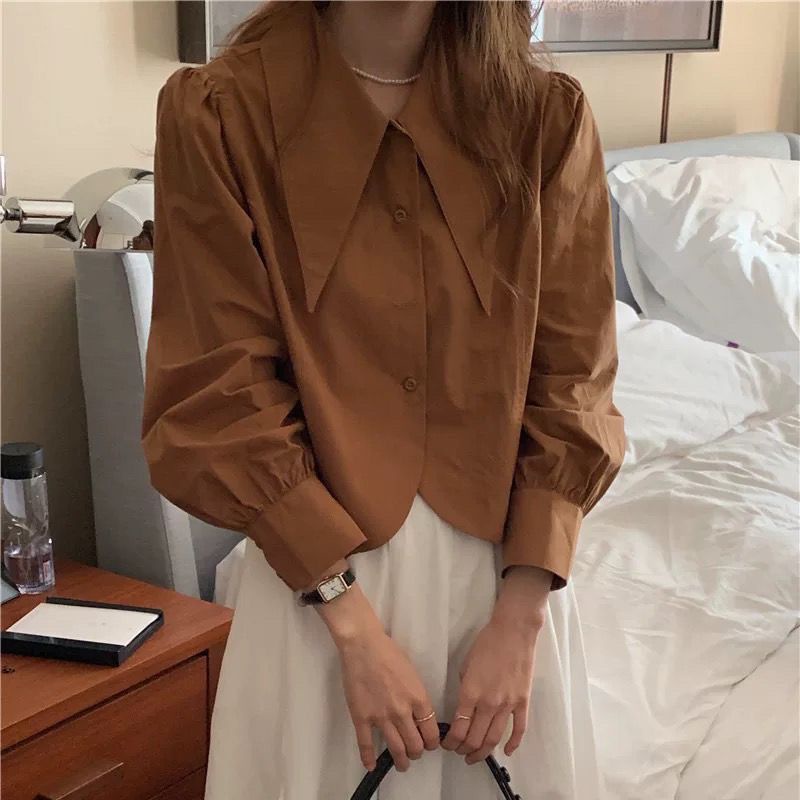 Áo Sơ Mi Nữ Tay Dài Màu Trơn Thời Trang Hàn Quốc