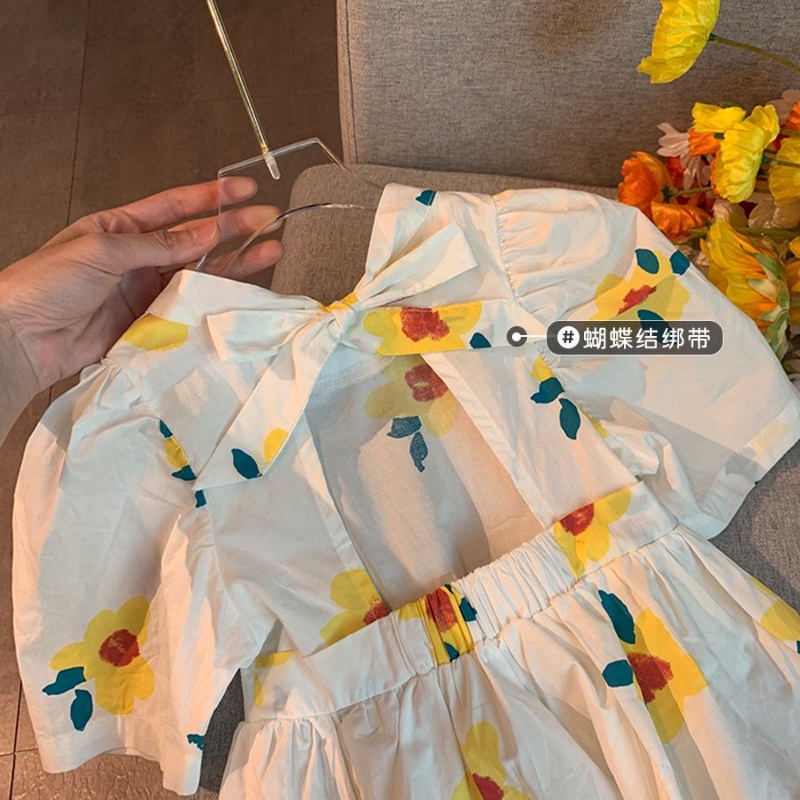 Đầm Công Chúa Mùa Hè Tay Cộc Hở Lưng In Họa Tiết Hoa Phong Cách Hàn Quốc Cho Bé Gái