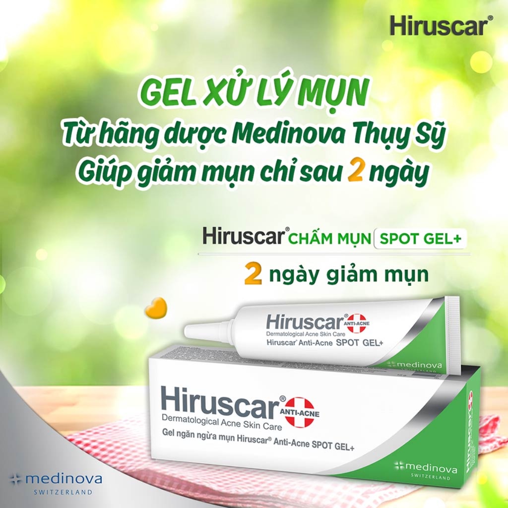 Gel bôi mụn viêm, mụn sưng, mụn đỏ, mụn đầu đen Hiruscar Anti-Acne Spot Gel+ 10g - Nhà thuốc An Đức