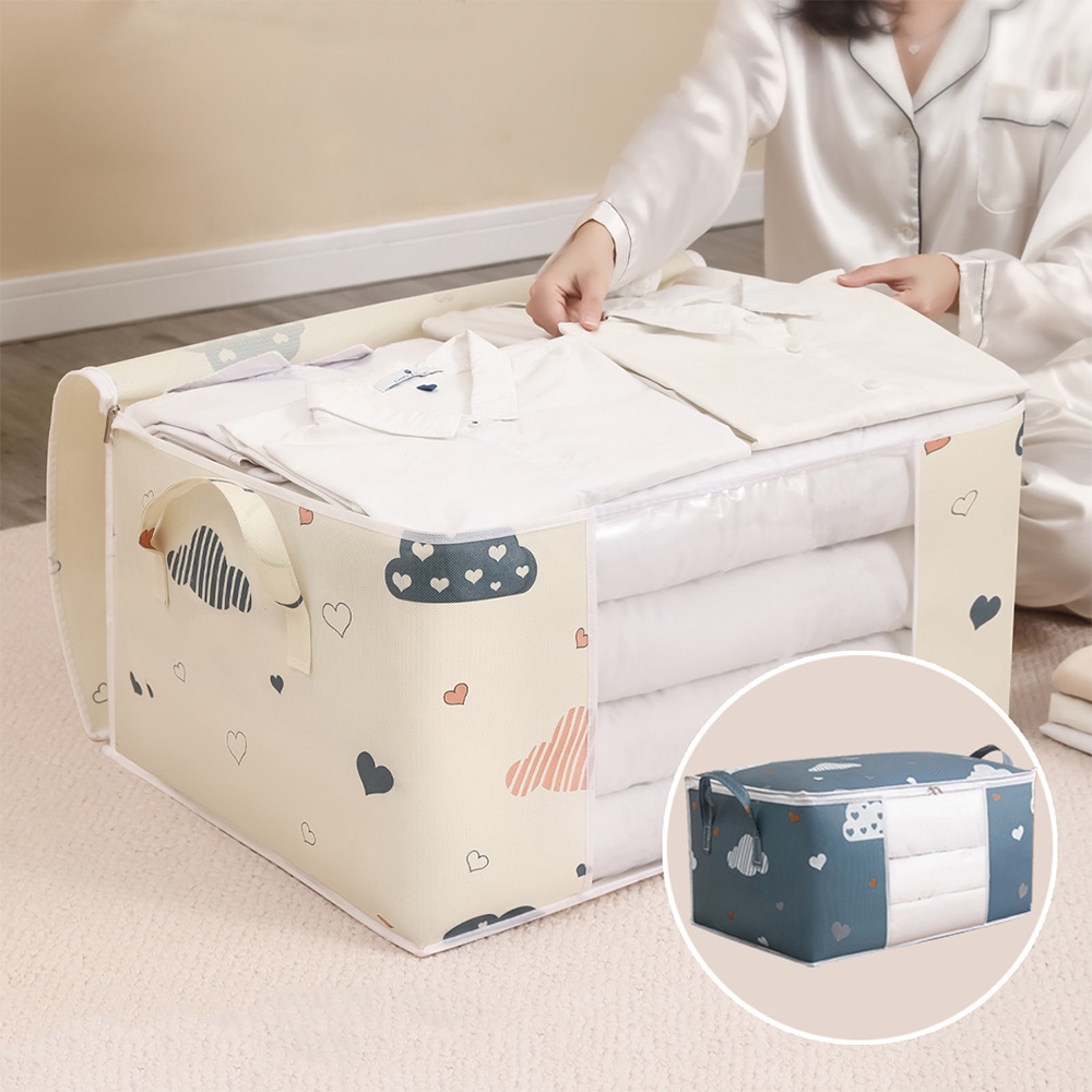 <Video Review> Túi Xọt Vải Chống Thấm Nước Sức Chứa Lớn Đựng Quần Áo Chăn Màn Mền Đệm Gối Chống Bụi Hình Mây 75L U041