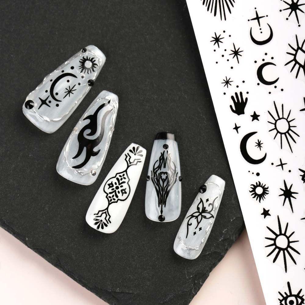 LOMBARD Miếng Dán Trang Trí Móng Tay Hình Hoa Lá Và Mặt Trăng Thời Trang Cho Nữ