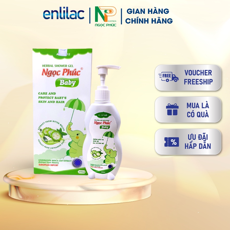 Sữa tắm thảo dược Ngọc Phúc BaBy 200ml chiết xuất tía tô, mướp đắng an toàn, lành tính cho làn da bé