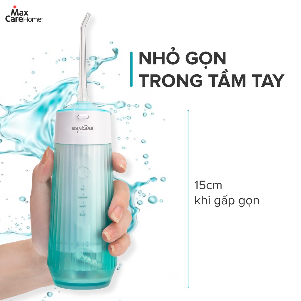 Máy tăm nước cầm tay gấp gọn mini du lịch Maxcare UltraSonic Max456P Phun xoay 360 độ, Chống nước IPX7, dung tích 160ml