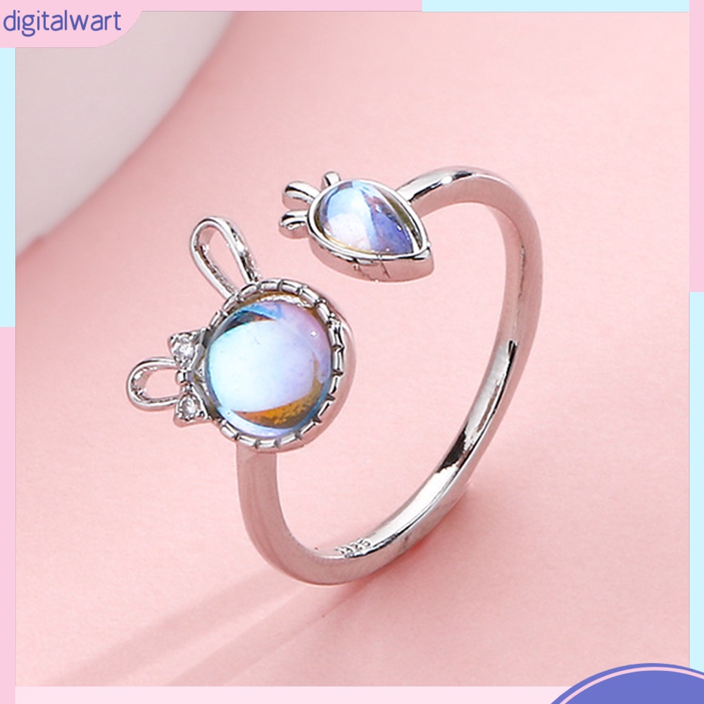 [DIWA] Nhẫn Dạng Hở Đính Đá Mặt Trăng Nhân Tạo Hình Thỏ Cà Rốt Có Thể Điều Chỉnh Trang Sức Dự Tiệc Cho Nữ