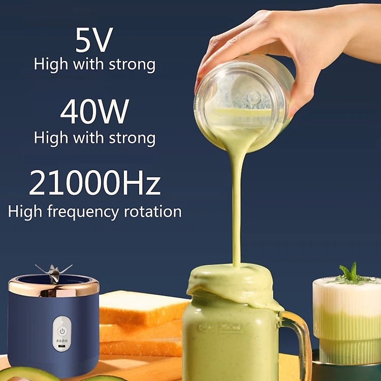 Máy Xay Sinh Tố Cầm Tay 300ML 6 Lưỡi Sử Dụng Pin Sạc Cổng USB Siêu Tiện Lợi