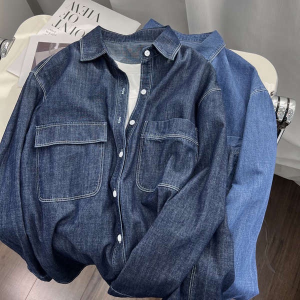 Áo Sơ Mi Denim Tay Dài Dáng Rộng Giả Nhiều Lớp Kiểu Retro Hàn Quốc Thời Trang Mùa Thu Cho Nữ