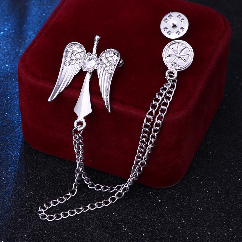 Ghim cài áo EFAN hình đôi cánh thiên thần đính đá thời trang cho nam