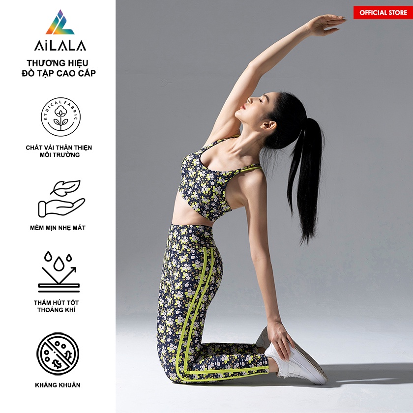Bộ đồ tập Yoga Gym Pilates Nữ đẹp cao cấp AiLALA LUX57 họa tiết hoa mai