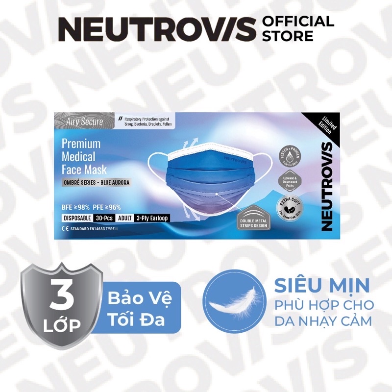 Khẩu Trang Cao Cấp Kháng Khuẩn 3 Lớp Neutrovis - Blue Aurora