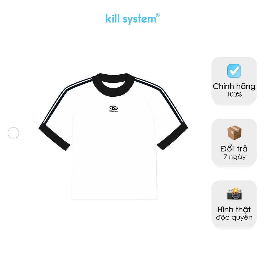 Áo thun nữ form fit màu trắng logo K viền tay Jessi T-Shirt Killsystem