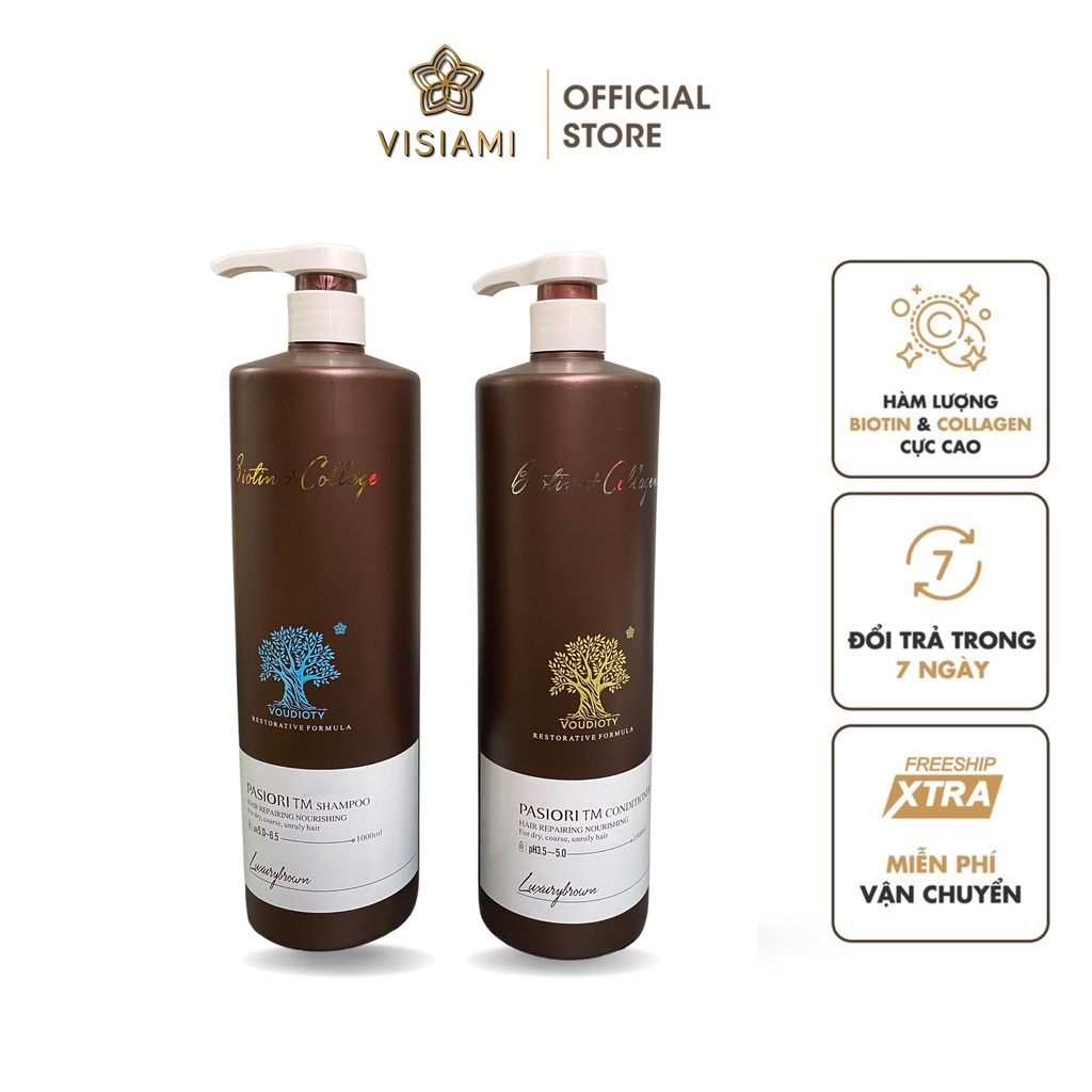 Dầu gội xả, Cặp gội xả Biotin Collagen phục hồi tóc siêu mềm mượt chai nâu  1000ml