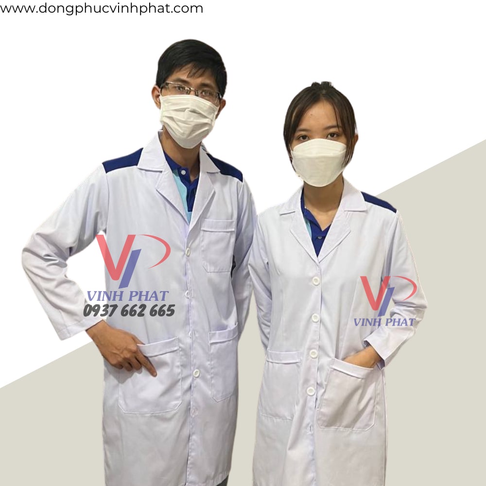 Áo blouse trắng nam nữ tay dài cầu vai xanh mẫu đẹp dành cho sinh viên thực tập giá tốt chất lượng