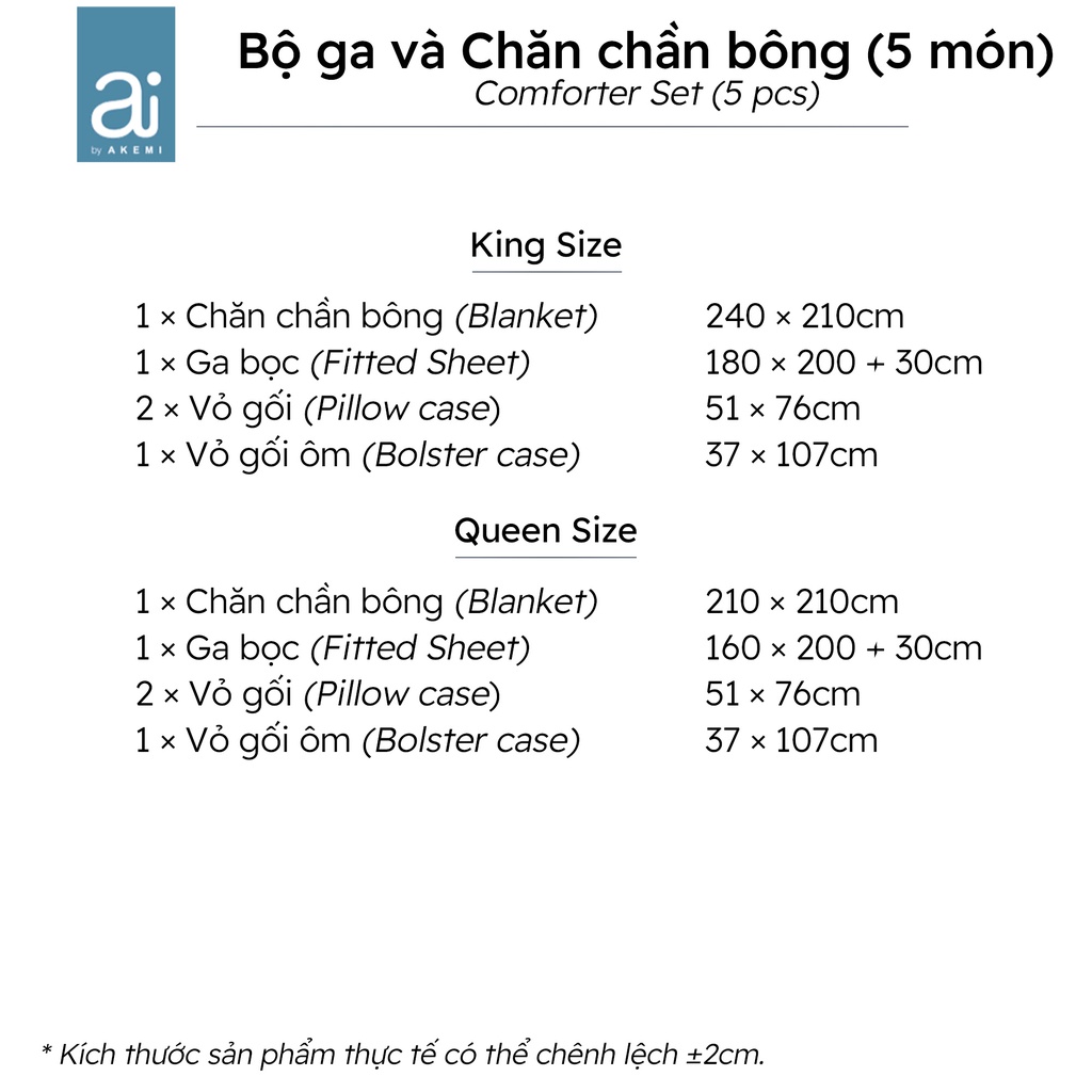 Bộ ga và Chăn chần bông Ai By Akemi Colourkissed Sachoyo, gồm 5 món (King / Queen)