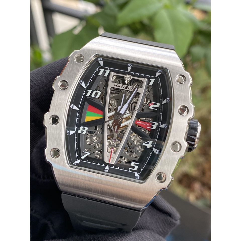 Đồng Hồ Nam Hanboro HBR 983 Black - Dây Cao Su , Máy Automatic , Size 48mm