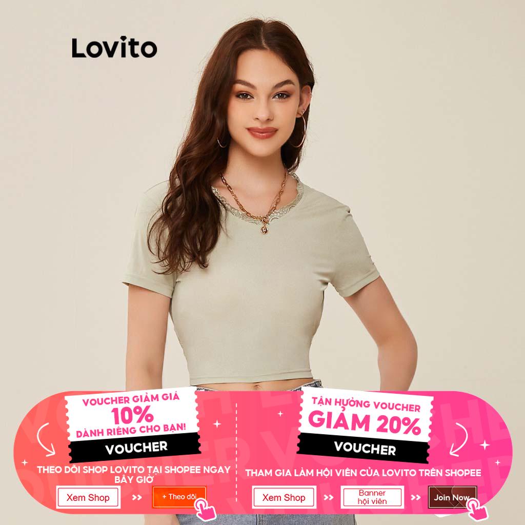 Lovito Áo Thun Hở Lưng Phối Ren L20D342