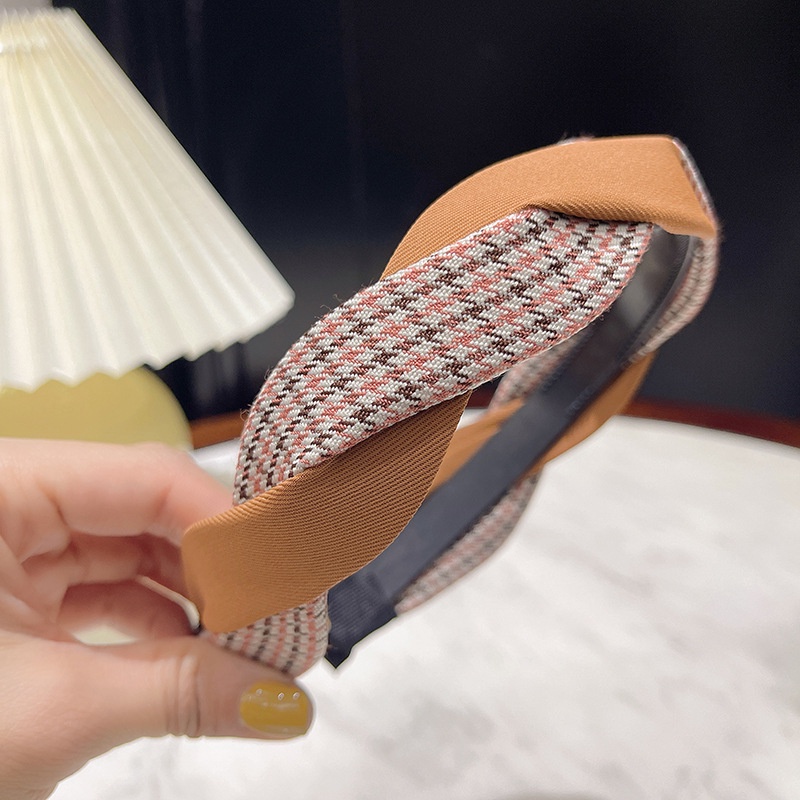 Băng Đô Cài Tóc Họa Tiết Caro Phong Cách Hàn Quốc Thời Trang Thu Đông Cho Nữ