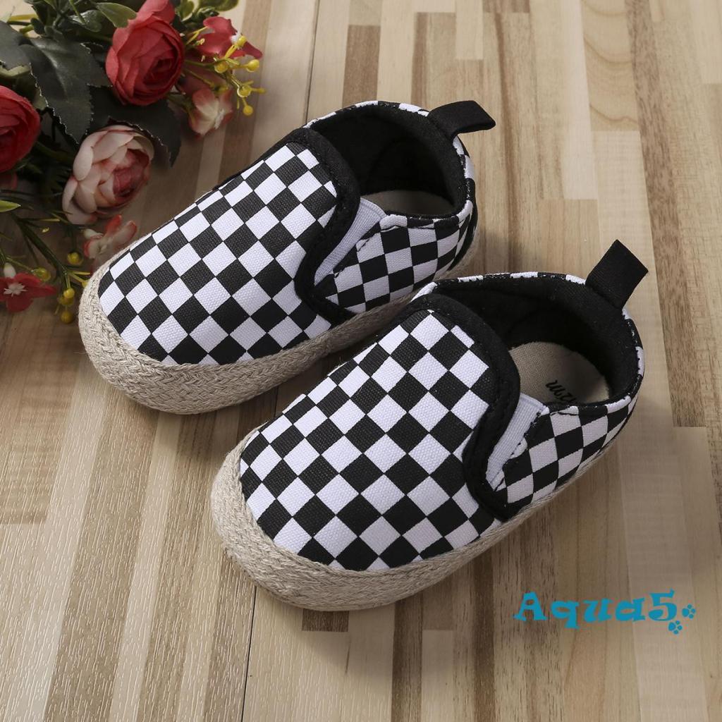 Aqq-giày Tập Đi Đế Mềm Màu Trơn / Sọc / Kẻ Ô Chống Trượt Mùa Xuân Hè Cho Bé Trai Sơ Sinh