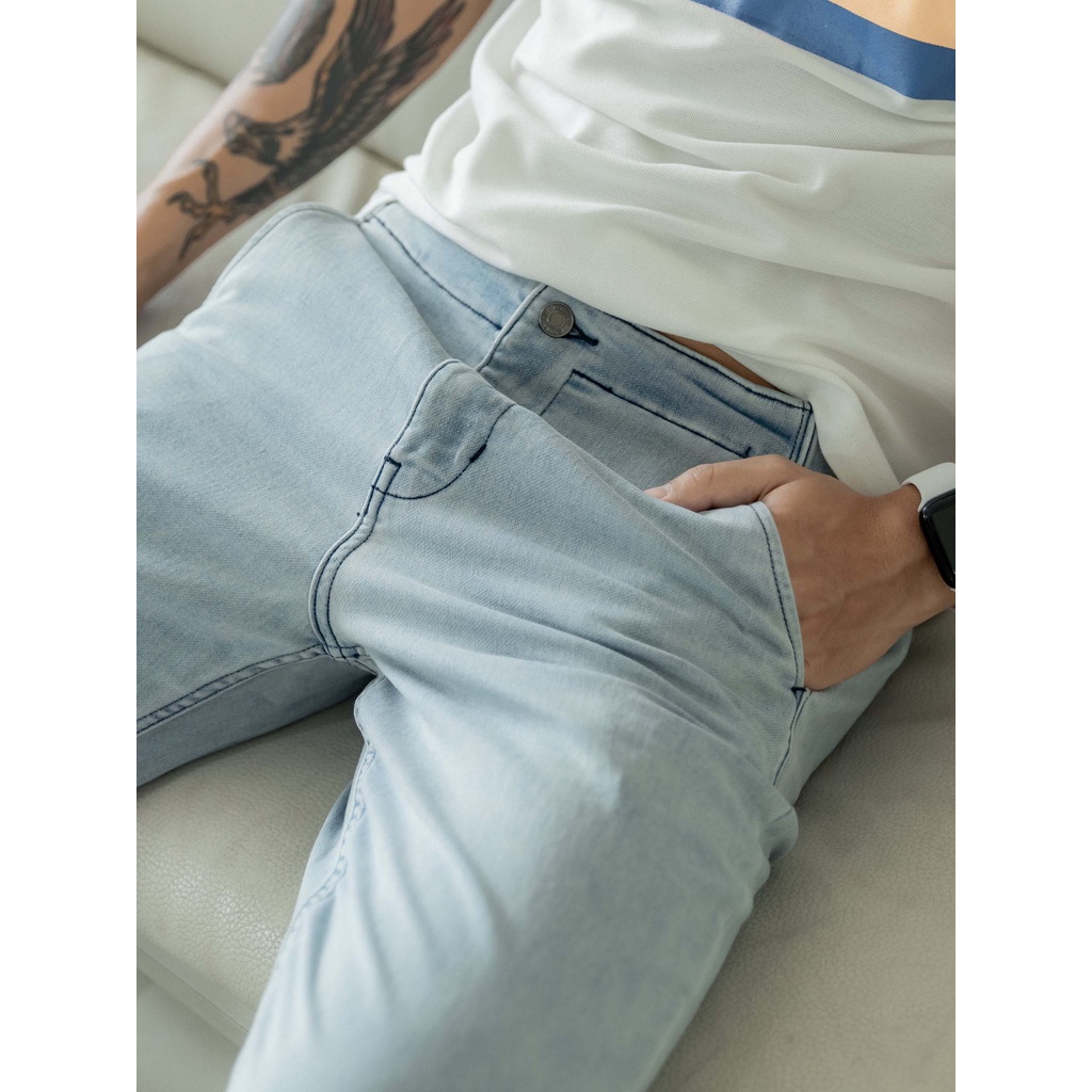 Quần Jean Nam Slim Elaswaist Light Blue, Chất Vải Soft Denim Thoải Mái, QJ0024, SOMEHOW