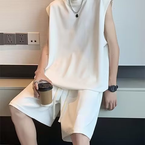 Bộ Đồ Thể Thao Áo Ba Lỗ Phối Quần Dài Màu Trơn Cỡ Lớn m-5xl Thời Trang Mùa Hè Cho Nam