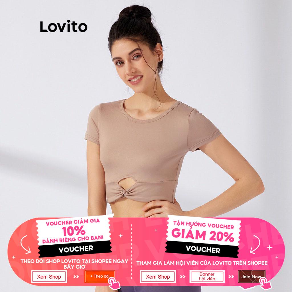 Áo thun thể thao Lovito màu trơn dạng ngắn xoắn vải cắt xẻ L23AD015 (màu hồng)