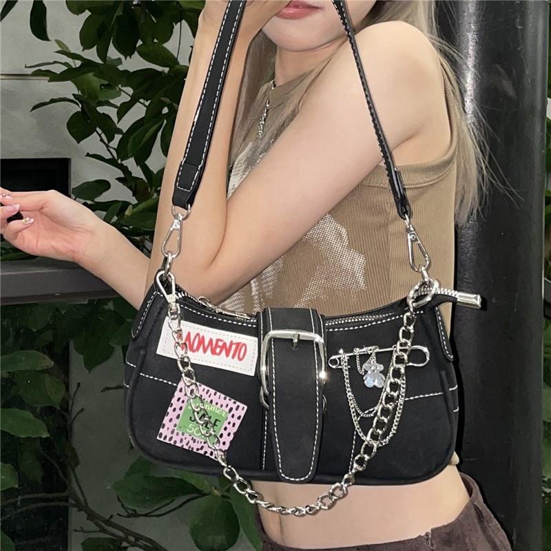 Bán Chạy✨Túi Xách Đeo Vai / Kẹp Nách y2k Phối Dây Xích Sắt Phong Cách Retro Pháp Mới Cho Nữ