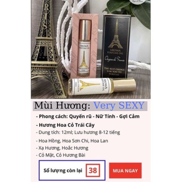 Tinh dầu nước hoa Pháp Aroma, tinh dau  dạng lăn 12ml quyến rũ, sexy