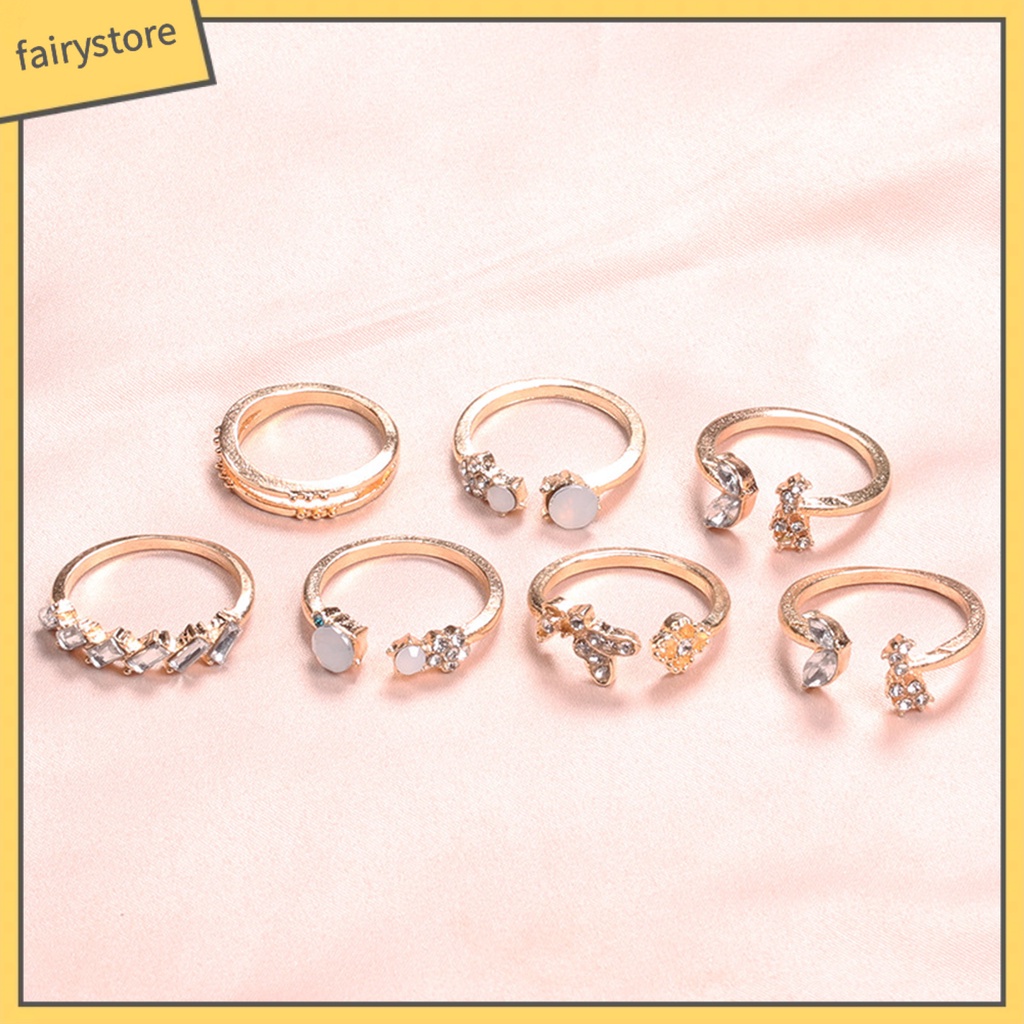 Set 1 / 7 Nhẫn Hở Đính Đá Lấp Lánh Chống Mài Mòn Thời Trang Cho Nữ