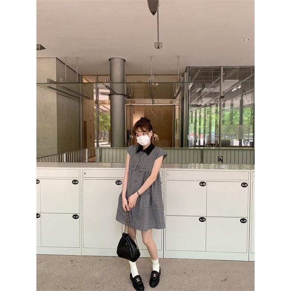 Đầm Cổ Polo Họa Tiết Sọc Caro Phong Cách Retro Thời Trang Mùa Hè Cho Nữ