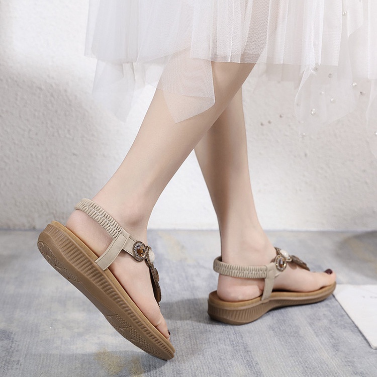 Giày Sandal Đế Mềm Mũi Tròn Đính Đá Phong Cách Bohemian Dành Cho Nữ Size 41 42