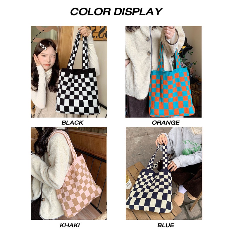 Mischa Túi vải Sức Chứa Lớn Họa Tiết Sọc Caro Thời Trang Cho Nữ
