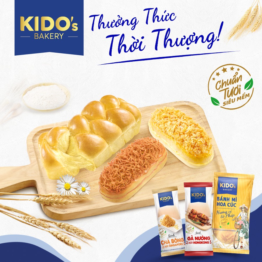 Bánh Mì Tươi KIDO Chà Bông - Gà Nướng - Takoyaki - Hoa cúc - Socola - Bơ - Lá Dứa - Việt Quất