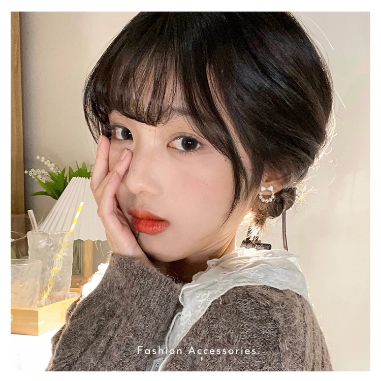 Bông Tai Hình Nơ Đính Ngọc Trai Mini Dễ Thương Thời Trang Cho Nữ