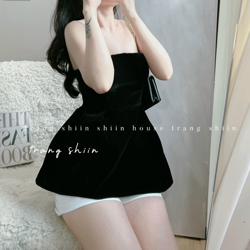 Set Áo áo Quây Nhung Dáng Xoè Phối Quần Tacta Siêu Tôn Dáng Mã CH6